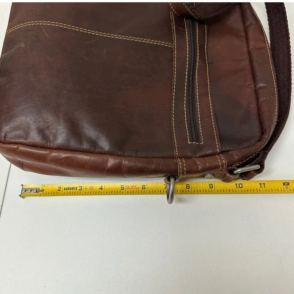 Jack Georges Brown Leather Slim Crossbody Messenger Bag Zip Top Adjustable Strap